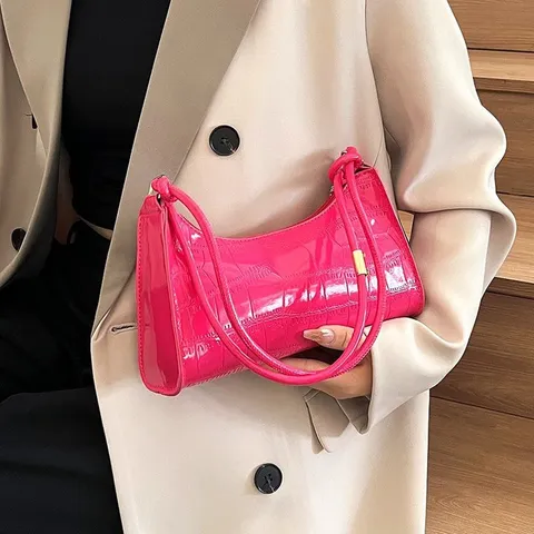 Women Fashion PU Leather Underarm Bag Stone Pattern Baguette Bag Single Shoulder Bag With Knot Strap Casual Handbag