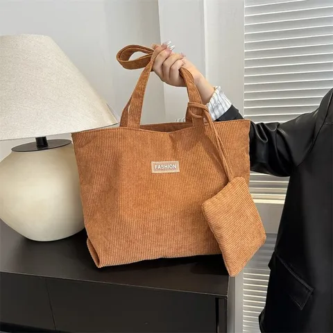 Bolso Tote de Pana de Gran Capacidad para Mujer Bolso de Hombro de Estilo Urbano Minimalista Bolso de Mano Casual Con Bolsa Pequeña Tela Suave