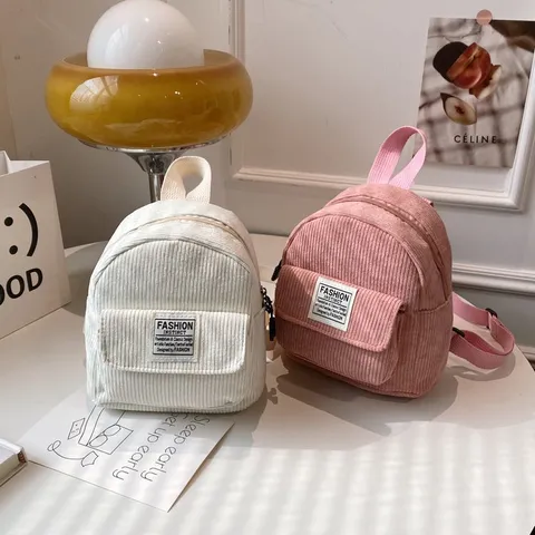 Women Mini Corduroy Backpack Fashion Small Casual Travel Rucksack Simple School Bag With Fashion Instinct Label For Ladies