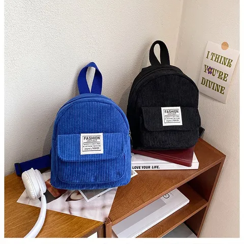 Women Mini Corduroy Backpack Fashion Small Casual Travel Rucksack Simple School Bag With Fashion Instinct Label For Ladies