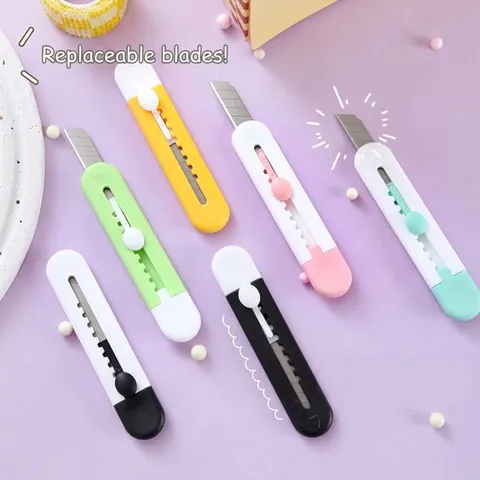Mini Portable Utility Knife Macaron Colors Retractable Paper Cutter For Student Handcraft Box Opener Office Stationery