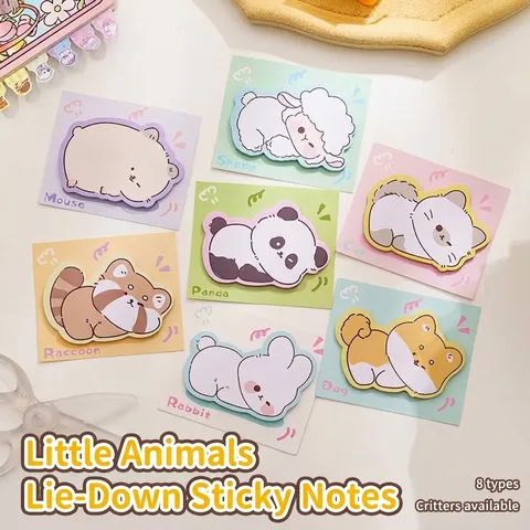 Cute Animal Lying Sticky Notes Creative Shaped Memo Paper For Students Office School Supplies Panda Cat Dog Capybara Stationery