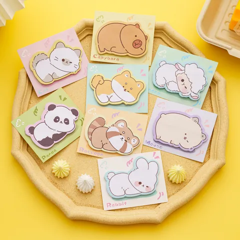 Cute Animal Lying Sticky Notes Creative Shaped Memo Paper For Students Office School Supplies Panda Cat Dog Capybara Stationery