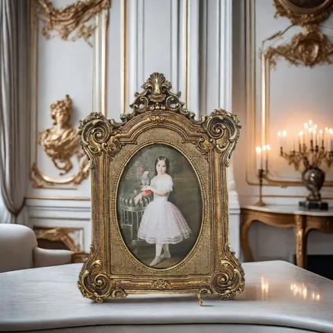 Baroque Vintage Gold Resin Photo Frame Ornate Relief Arched Tabletop Wall Hanging Picture Frame For Home Decor Art Display
