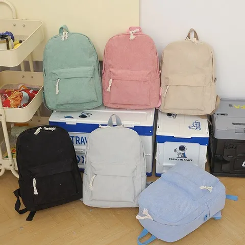 Mochila de Pana Estilo Coreano para Mujer Gran Capacidad Bolso Escolar Simple Color Sólido Casual Viaje