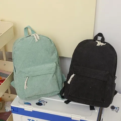 Mochila de Pana Estilo Coreano para Mujer Gran Capacidad Bolso Escolar Simple Color Sólido Casual Viaje