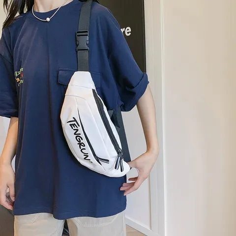 Canvas Chest Bag Letter Print Crossbody Waist Bag For Men Women Casual Sporty Urban Minimalist Fashion Shoulder Bag Outdoor Travel Pack
