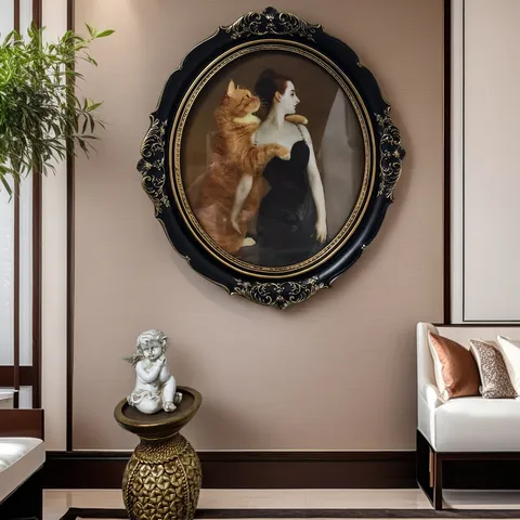 Vintage Ovaal Hars Fotolijst Barok Zwart Goud Reliëf Schilderijlijst Klassieke Wanddecoratie Wandkunst Ornament