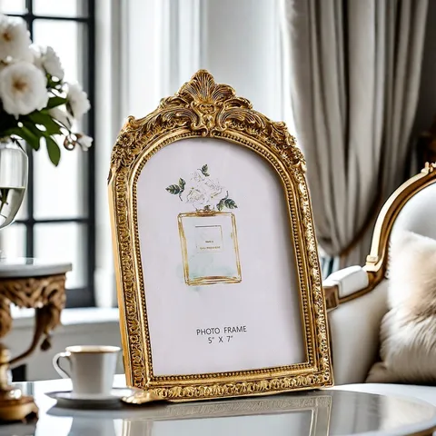 Vintage Resin Carved Picture Frame European Baroque Embossed Tabletop Photo Frame Luxury Gold Home Decor Ornaments