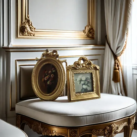 Vintage European Golden Resin Photo Frame With Bowknot Relief Oval Square Desktop Picture Frame Home Bedroom Wall Decor