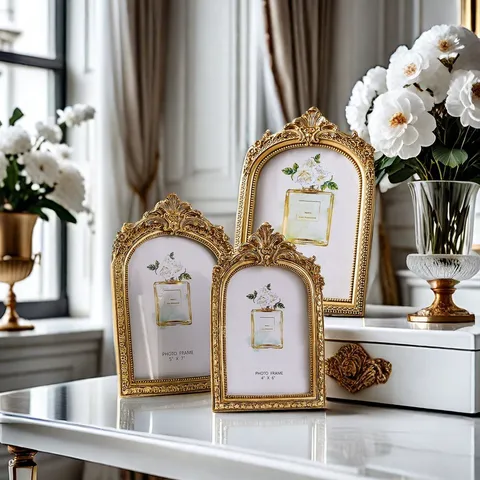 Vintage Resin Carved Picture Frame European Baroque Embossed Tabletop Photo Frame Luxury Gold Home Decor Ornaments
