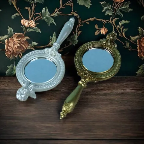 Europäischer Vintage Handspiegel Aus Harz Barock Geschnitzter Griff Prinzessin Spiegel Tragbarer Make-Up Spiegel Für Damen Geschenk
