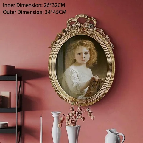 European Vintage Resin Oval Photo Frame Classical Art Decorative Painting Wall Hanging Ornament For Living Room Home Decor
