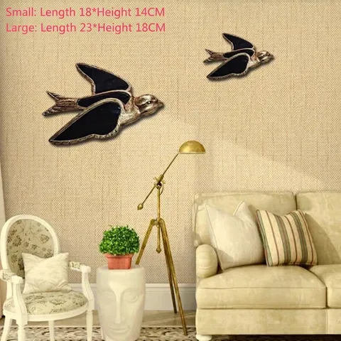 Vintage Gold Resin Wall Hanging Decor Set Luxury Swallow Dragonfly Angel Figurine Wall Ornaments For Living Room Porch Bedroom Home Decoration