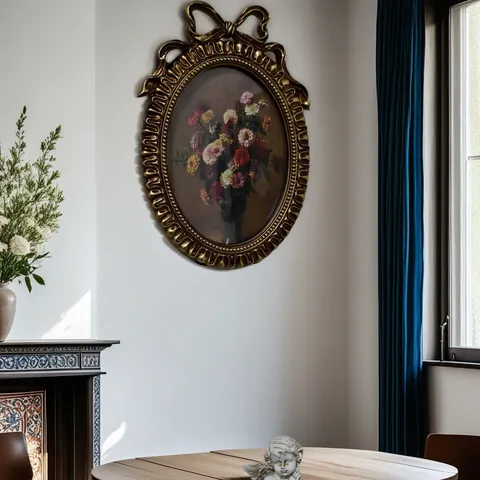 French Vintage Baroque Resin Photo Frame Oval Bowknot Decorative Painting Elegant Wall Hanging Tabletop Home Decor