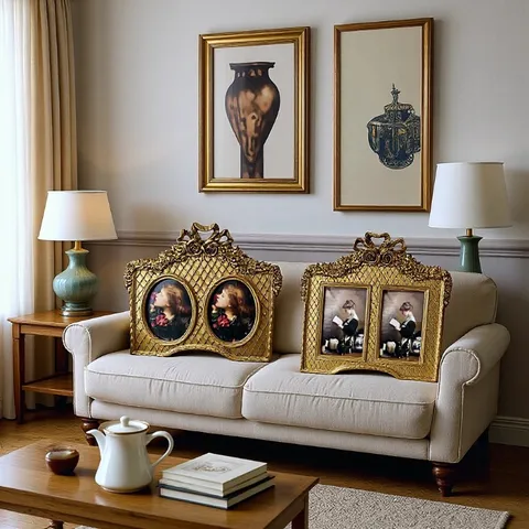 French Vintage Gold Resin Photo Frame Luxury Bowknot Carving Lattice Tabletop Picture Frame For Home Living Room Bedroom Decor