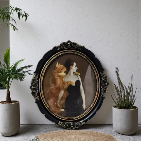 Vintage Ovaal Hars Fotolijst Barok Zwart Goud Reliëf Schilderijlijst Klassieke Wanddecoratie Wandkunst Ornament