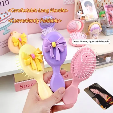 Brosse à Cheveux Coussin d'Air Pliable Portable Avec Miroir Mignon Nœud