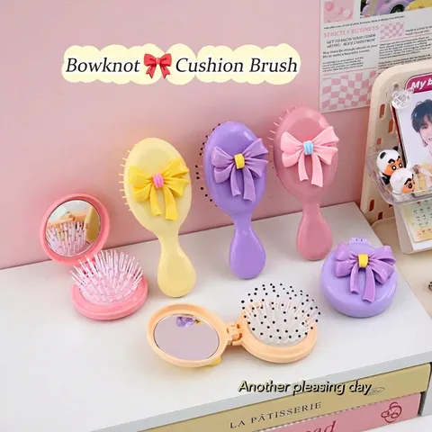 Brosse à Cheveux Coussin d'Air Pliable Portable Avec Miroir Mignon Nœud
