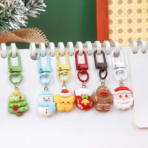 Cute Christmas Cartoon Resin Keychain Santa Claus Snowman Gingerbread Man Bag Pendant For Student Festival Gift
