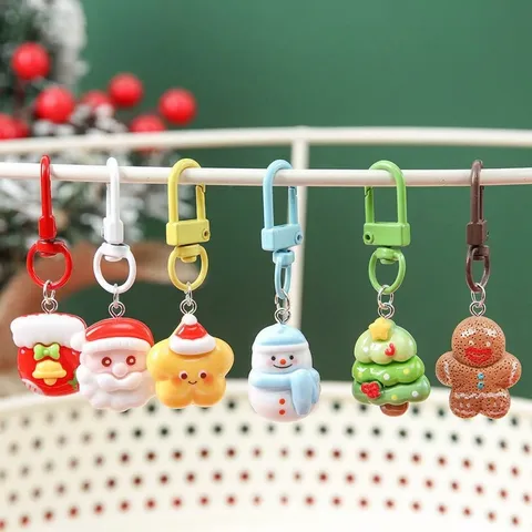 Cute Christmas Cartoon Resin Keychain Santa Claus Snowman Gingerbread Man Bag Pendant For Student Festival Gift