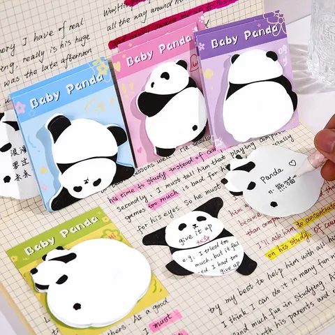Notes Autocollantes Mignonnes en Forme de Panda de Dessin Animé Blocs-Notes en Papier Auto-Adhésifs Créatifs Papiers de Notes pour la Décoration de Journal de Bureau d'Étudiant Papeterie