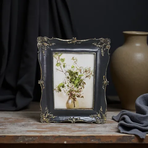 Vintage Baroque Resin Photo Frame French Classical Carved Floral Picture Frame Ornate Relief Tabletop Wall Mount Home Decor Gift
