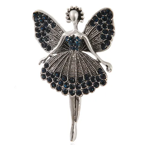Elegant Alloy Rhinestone Dancer Brooch With Butterfly Wings Vintage Fairy Dancing Girl Lapel Pin For Women Party Fashion Accessory