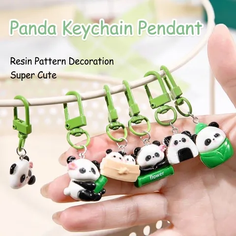 Llavero Creativo de Mini Resina de Panda Lindo Dibujo Animado Animal Colgante de Bolsa Mochila Encanto Regalo de Estudiante
