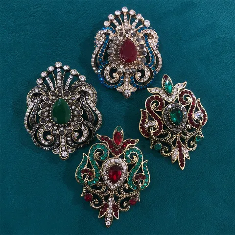 Broche Colgante de Estilo Palacio Barroco Vintage de Estrás de Aleación de Zinc Oro Antiguo Broche para Mujeres Hombres Banquete Boda Joyería