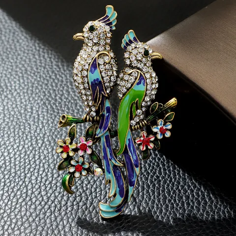 Elegant Enamel Bird Brooch For Women Zinc Alloy Rhinestone Phoenix Peacock Pin For Winter Coat Dress Apparel Jewelry Gift