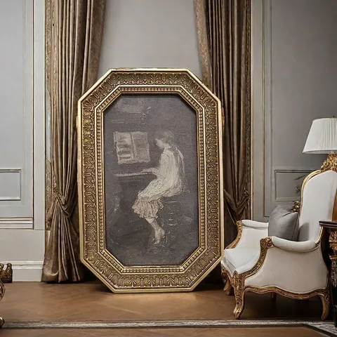 Marco de Fotos de Relieve de Resina Octogonal de Oro Europeo Vintage Con Retrato de Pintura al Óleo Clásica Marco de Fotos de Arte Decorativo para Pared de Escritorio