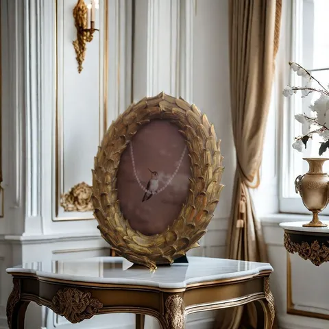Cadre Photo Rétro Européen en Résine Sculpté Luxe Or Ovale Cadres Photos Décoration Maison Bureau Ornement Salon Chambre Cadeau