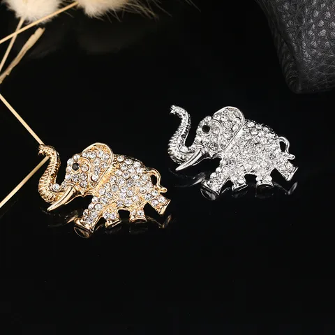 Thai Style Auspicious Elephant Brooch For Women Alloy Rhinestone Inlaid Badge Lapel Pin Jewelry Accessory Gift