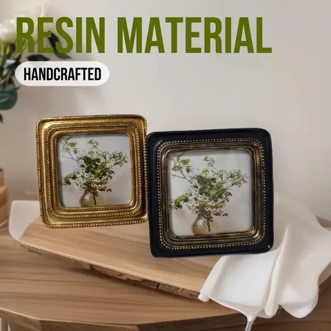 Retro European Relief Carved Resin Picture Frame Distressed Gold Black Square Oil Painting Frame For Tabletop Home Decor