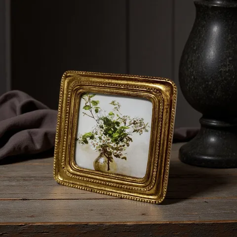 Retro European Relief Carved Resin Picture Frame Distressed Gold Black Square Oil Painting Frame For Tabletop Home Decor