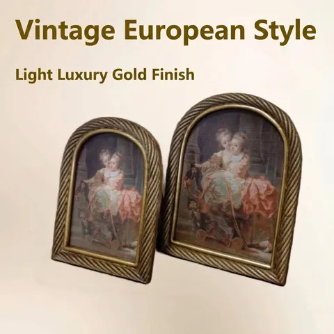 Vintage Europäisch Bogen Gold Harz Fotorahmen Geflochtener Rand Dekorativer Bilderrahmen Für Tisch Wand Deko