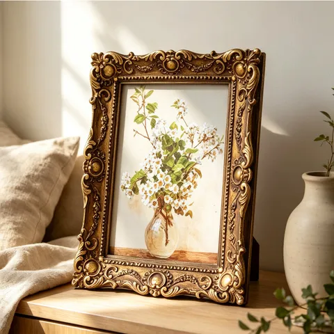 Europäischer Vintage Harz Bilderrahmen Retro Bronze Gold Geschnitzt Relief Bilderrahmen Mit Glas Tisch Wandkunst Dekor