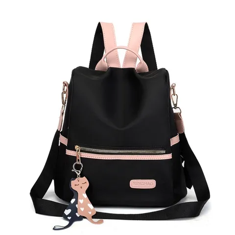 Women Anti Theft Backpack Lightweight Nylon Oxford Cloth Fashion Travel Bag Cartoon Character Print Versatile School Outing Daypack