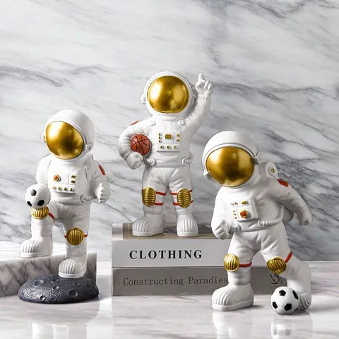 Modern Minimalist Creative Astronaut Spaceman Resin Figurine Desktop Ornament Soccer Basketball Sport Theme Sculpture Home Office Decoration