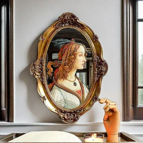 Peinture Décorative en Résine Vintage Cadre Ovale Sculpté Baroque Portrait de la Renaissance Art Mural Décoration de Maison Ornement