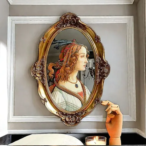 Peinture Décorative en Résine Vintage Cadre Ovale Sculpté Baroque Portrait de la Renaissance Art Mural Décoration de Maison Ornement