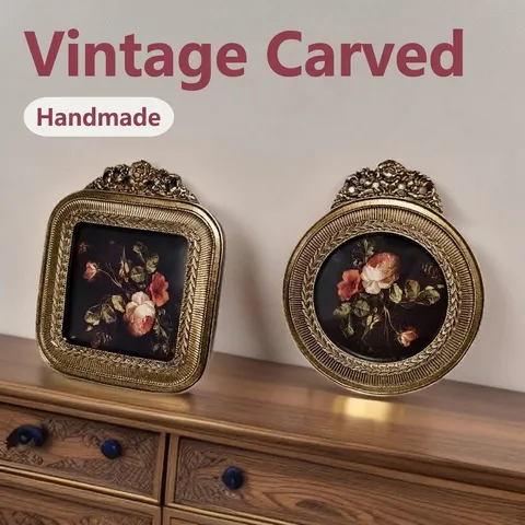 Vintage European Gold Resin Photo Frame Baroque Carved Floral Picture Frame For Home Office Living Room Wall Tabletop Decor