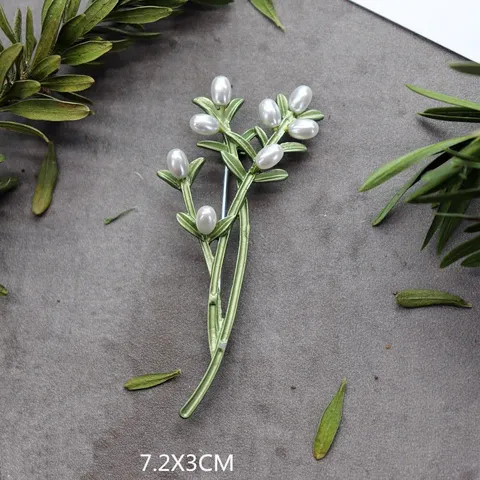 Broche de Planta Estilo Bosque Retro Hecho a Mano Elegante Alfiler de Aleación de Zinc con Perla Artificial y Diamantes de Imitación para Mujer Joyería Floral