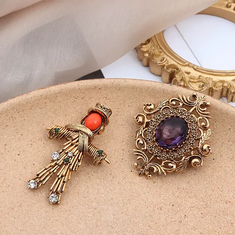 Vintage Zinklegierung Strass Künstliche Perle Brosche Pin Damen Sonnenblume Blatt Vogelscheuche Design Retro Stil Mantel Schal Zubehör Schmuck
