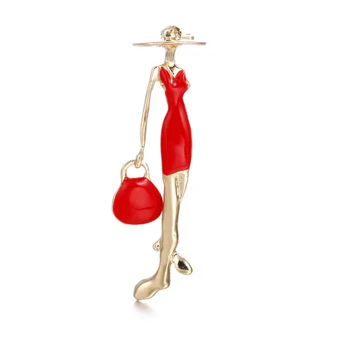 Creative Enamel Fashion Lady Brooch Elegant Woman Silhouette Pin With Hat And Bag Alloy Suit Accessory For Women Jewelry Gift