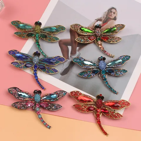 Vintage Alloy Rhinestone Large Dragonfly Brooch For Women Fashion Insect Animal Lapel Pin Coat Apparel Accessories Jewelry Gifts