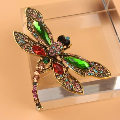 Vintage Alloy Rhinestone Large Dragonfly Brooch For Women Fashion Insect Animal Lapel Pin Coat Apparel Accessories Jewelry Gifts