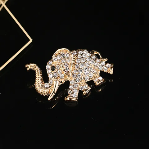 Thai Style Auspicious Elephant Brooch For Women Alloy Rhinestone Inlaid Badge Lapel Pin Jewelry Accessory Gift