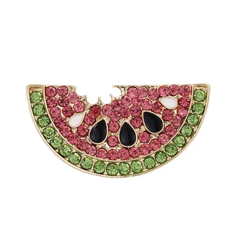 Fashion Watermelon Brooch Alloy Rhinestone Enamel Fruit Pin Cute Sweet Bitten Slice Crystal Suit Corsage Badge For Gift Women Jewelry
